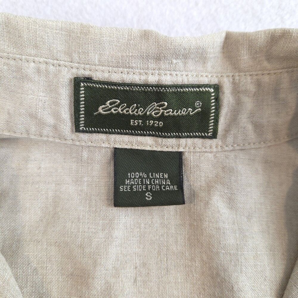 Eddie Bauer Womens Linen Shortsleeve Button Down Shirt Beige S Safari Gorp - Picture 8 of 10